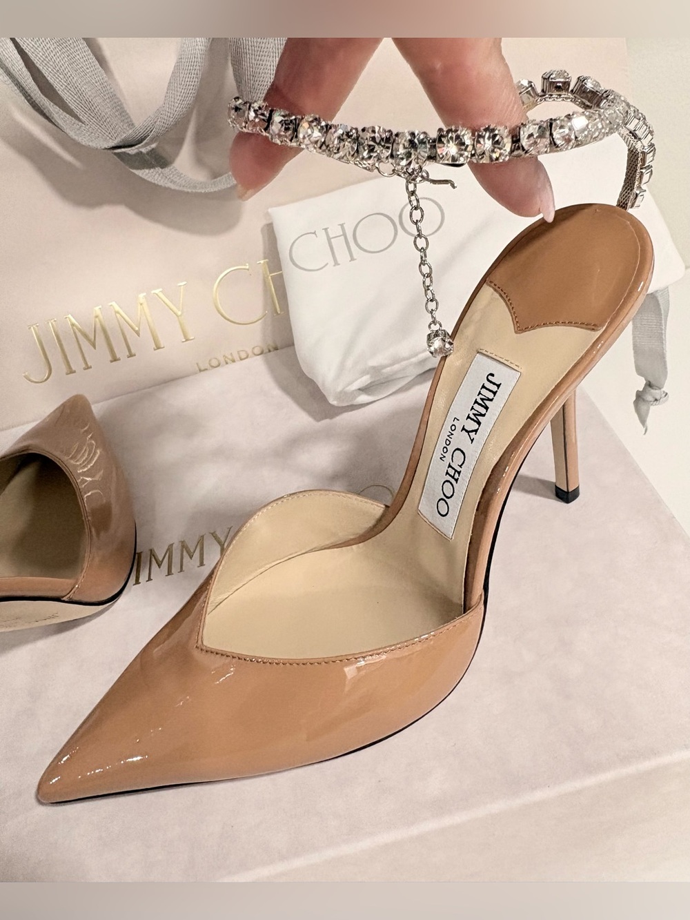 New JIMMY CHOO Saeda Patent Camel Pumps 37.5 $1295 Brand New - Picture 4 of 14